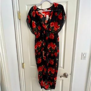 Blk/red floral sheer dress cover, With 2 blk spandex cocktail/club dresses